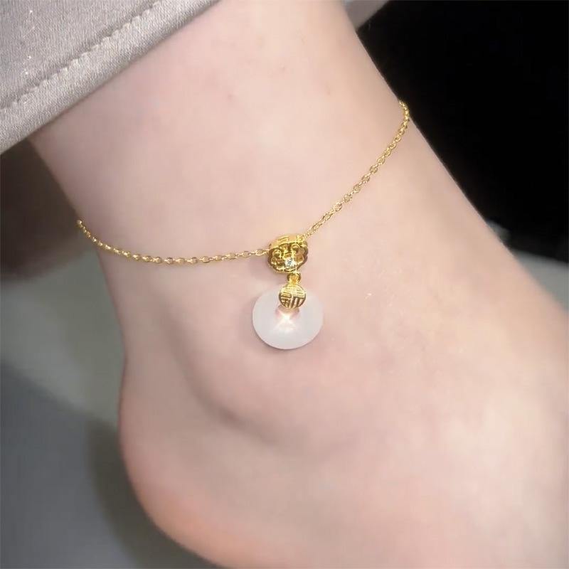 Fu Character Round Imitation Jade Pendant Bracelet Light Luxury High Sense Fashion Anklet Versatile Niche Simple Jewelry