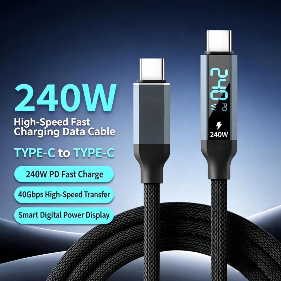 240W Cable Digital Display USB C Cable 8K HD Video Screen Cast 40Gbps High Speed Data Transfer Braided Cord For Laptop Phone