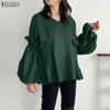 ZANZEA Women Casual V-Neck Puff Long Sleeve Loose Blouse