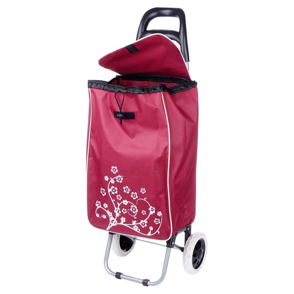 Καρότσι Αγορών Τσάντα Αγορών Κόκκινη με Ρόδες και Χειρολαβή για Ψώνια
