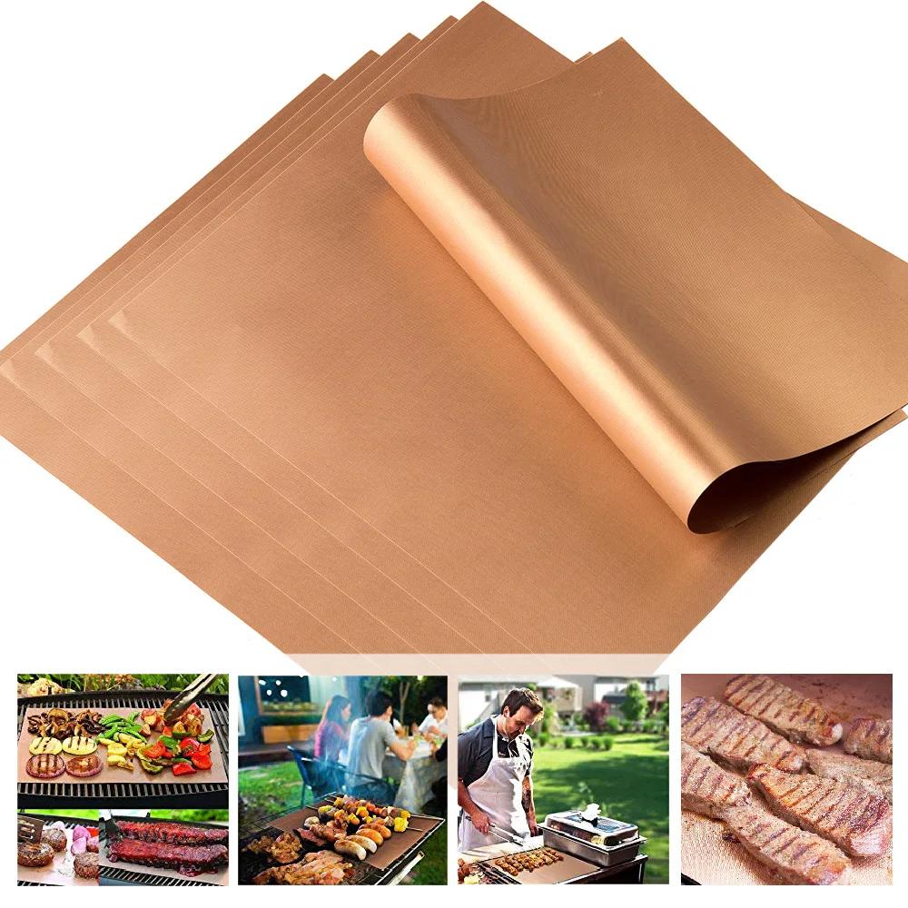 5Pcs BBQ Grill Mat Baking Mat Cooking Grilling Sheet Heat Resistance Baking Mats Barbecue Liners Pad Easily Cleaned Kitchen Tool