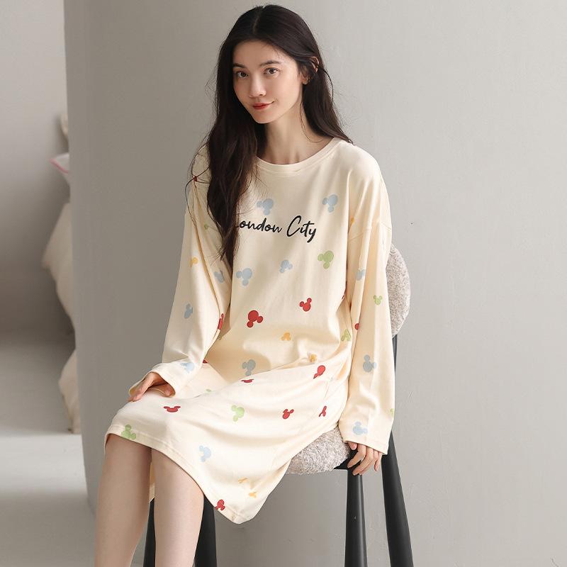 Pajamas Women's Spring and Autumn Pure Cotton Women's Long-sleeved Autumn Can Be Worn Outside Age-reducing Pajamas Women's Casual and Comfortable