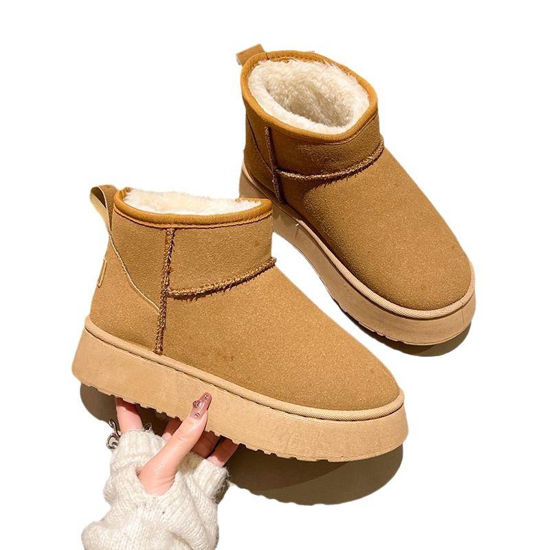 Fleece snow boots women wear thick-soled winter new fur integrated short boots thickened non-slip cotton shoes