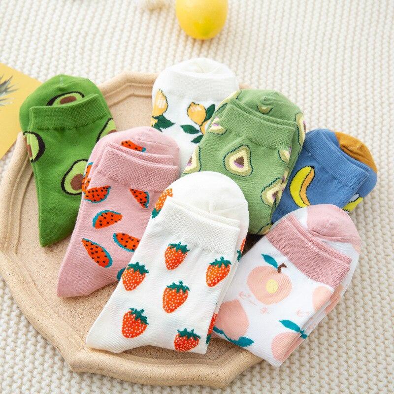 Women Socks Funny Cute Cartoon Fruits Banana Avocado Lemon Food Happy Colorful Novelty Skateboard Socks