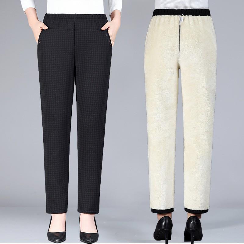 Pantalon Velours Doublé Taille Haute Élastique pour Femmes - Épais, Coupe Ample, Parfait pour les Femmes d'Âge Moyen et les Personnes Âgées