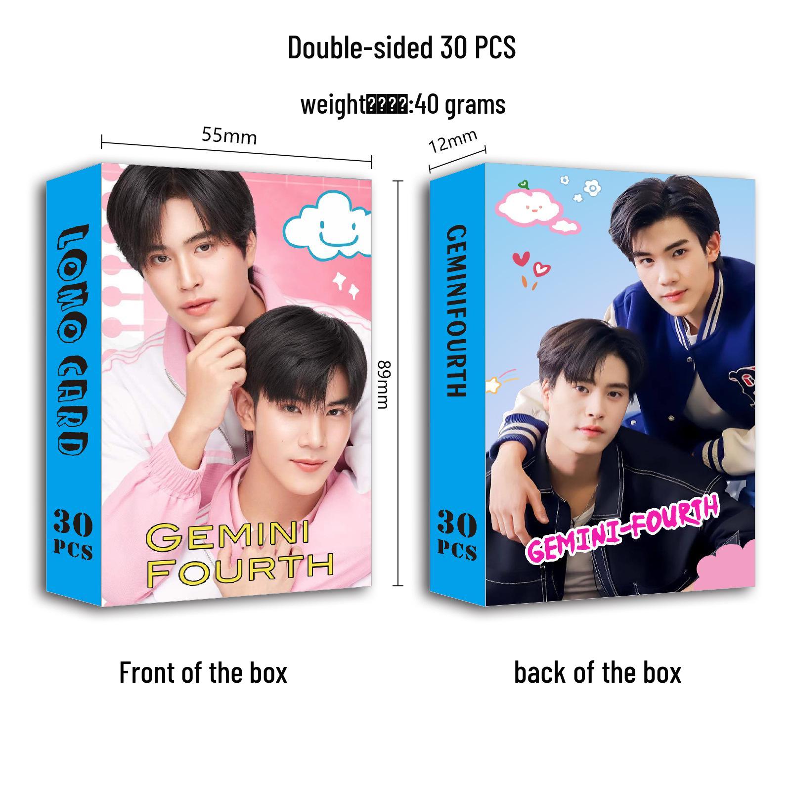 Thai BL Couple GeminiFourth LOMO Cards: 30 Double-Sided HD Sheets in Box - President s Boyfriend Theme.