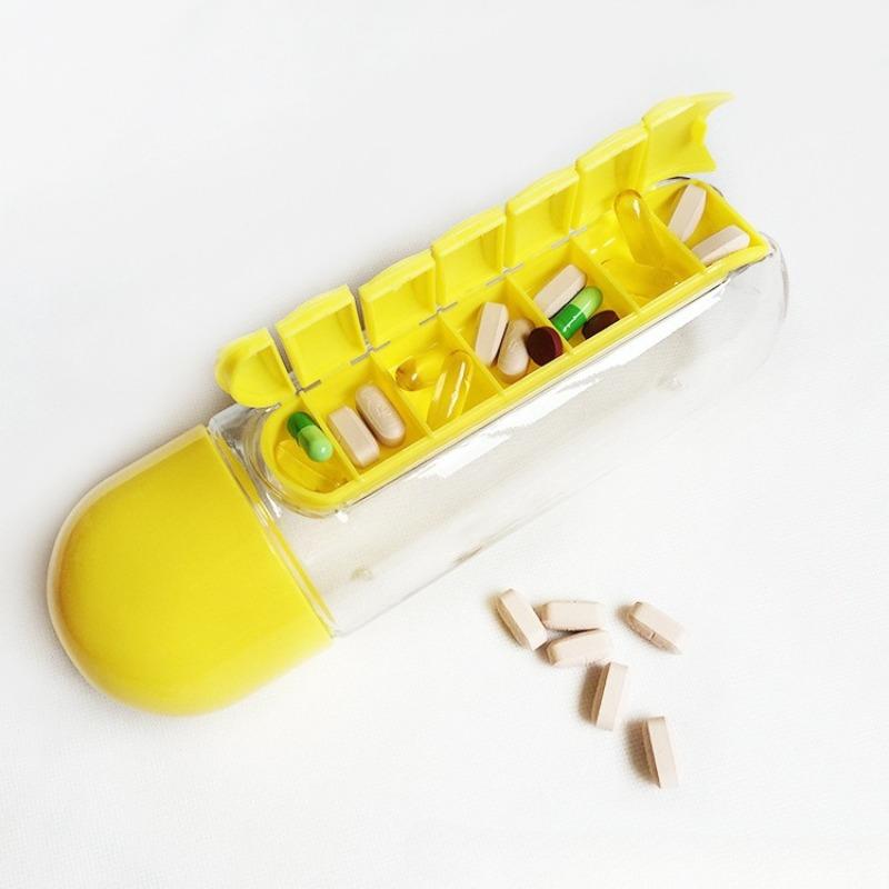 2-in-1 600ml Water Cup Sports Plastic Water Bottle Combine Daily Pill Boxes Organizer Drinking Bottles With 7 Grids Medicine Box