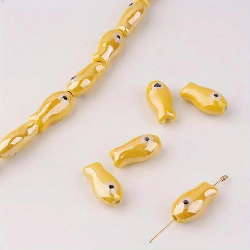 10Pcs 20mm*10mm Retro Small Fish Beads Charms Ceramic Spacer Loose Beads for Jewelry Making DIY Bracelet Accessories.