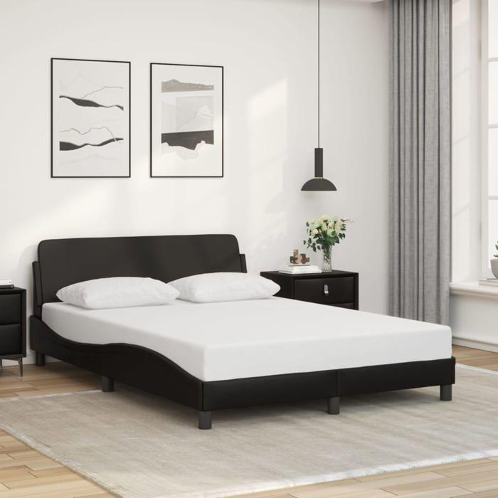 VidaXL Cadre de Lit avec Tête de Lit, Lit Rembourré avec Sommier à Lattes, Lit Double avec Pied Chambre à Coucher, Noir 373178