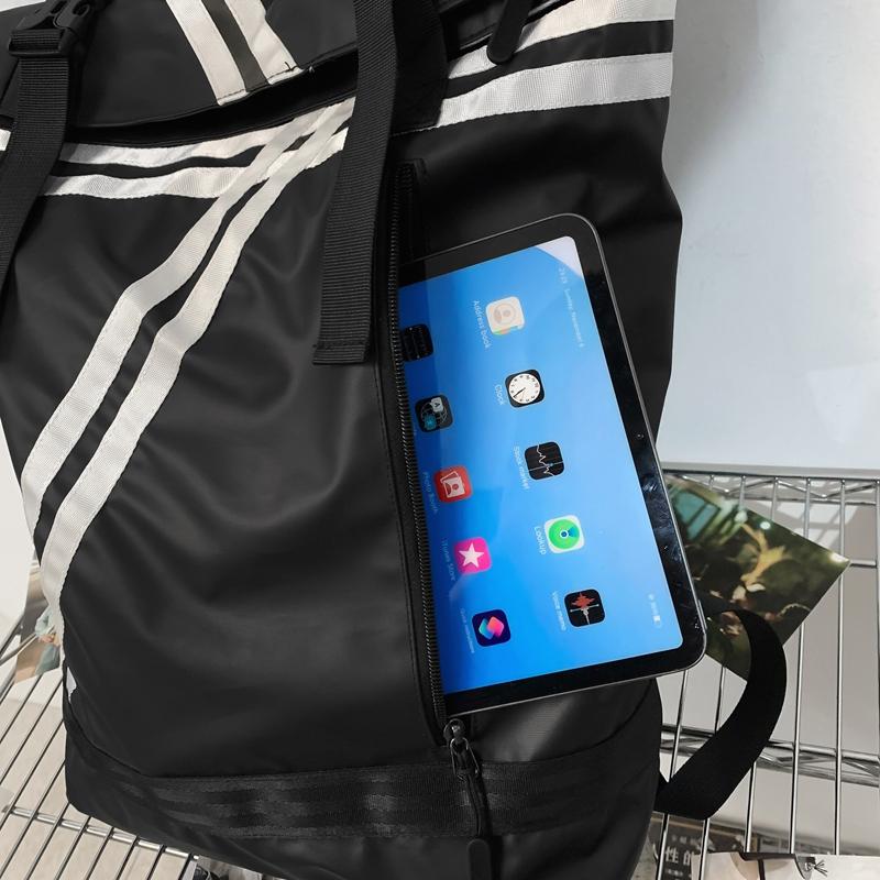 Striped Patchwork Roll-Up Backpack Men Outdoor Fitness Training Sports Bag Student School Bag