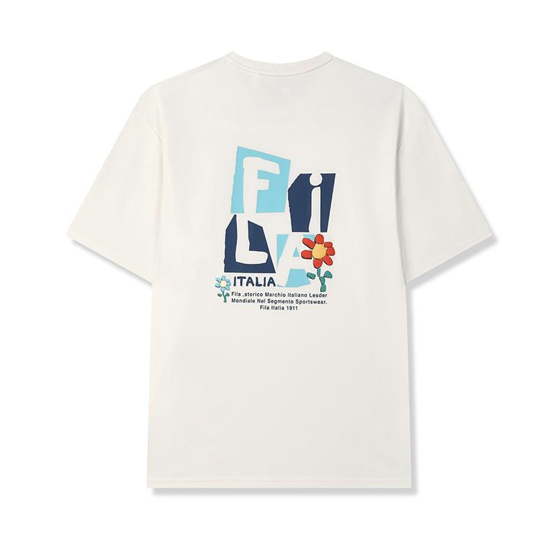 Fila Original Loose Comfortable Versatile Round Neck Short Sleeve T-Shirt Unisex Tops Steam-White F51M529115F-IV