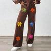 Women's Casual Embroidered Floral Patchwork Fashion Straight Leg Pants Wide Leg Pants Woven Wool Pants