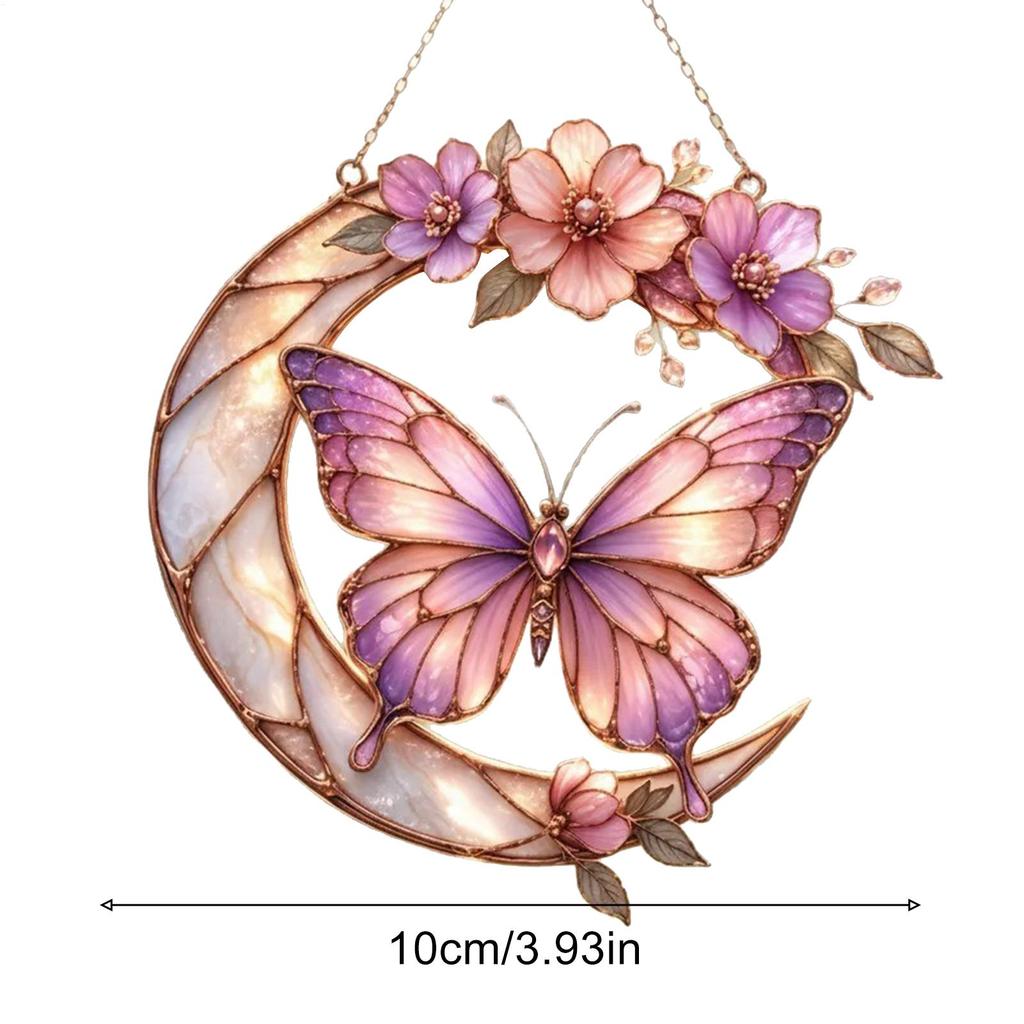 Butterfly Ornaments 2D Stained Decorative Home Decor Moon Light Catcher Window Hanger For Backyard Patio Balcony Tree Window