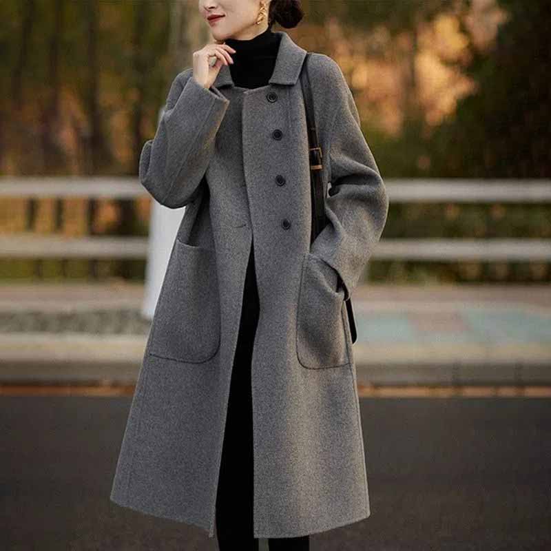 Lightweight Double-Faced Wool Coat for Women Autumn Winter Versatile Waist-Slimming Slim-Fit Single-Breasted Woolen Warm Outer Wear