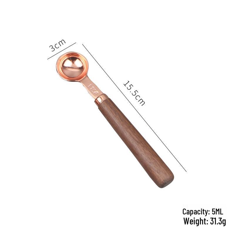 Rose Gold & Wood Handle Stainless Steel Measuring Spoons & Cups Set - 8 Pieces