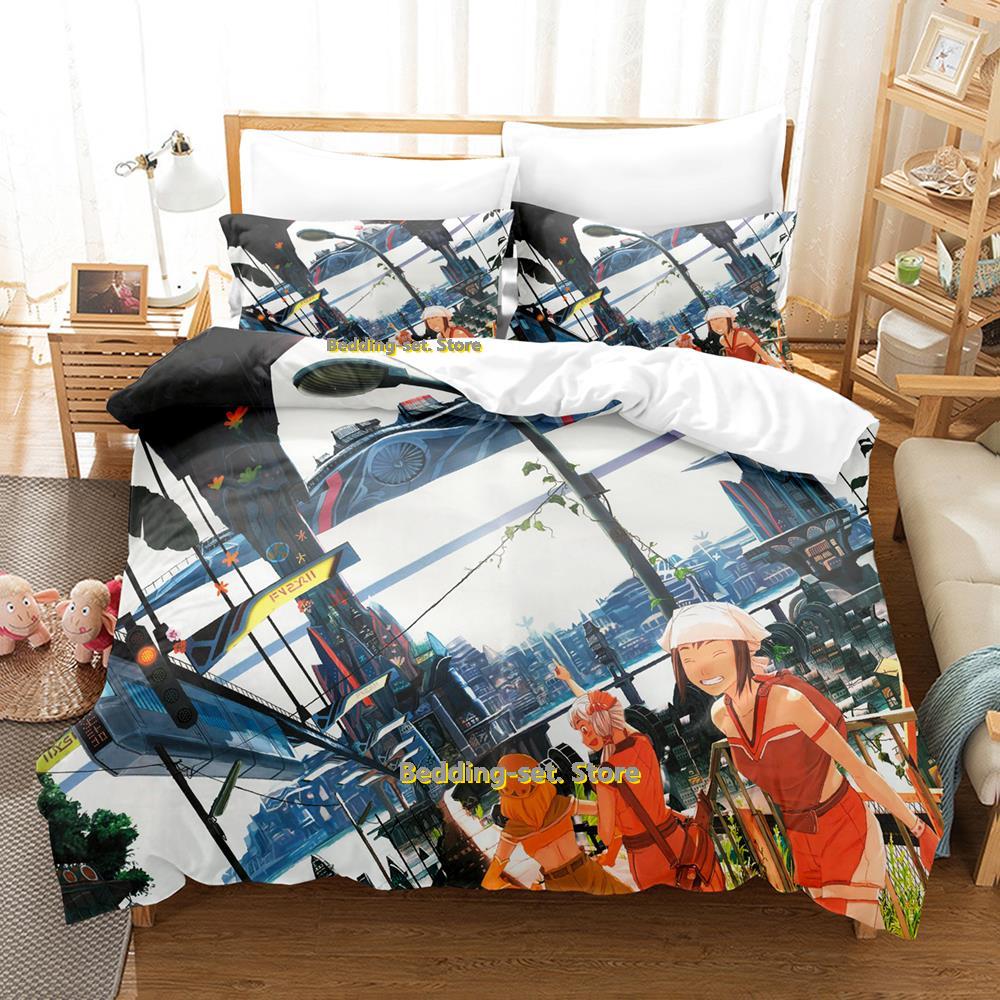 Zestaw pościeli Anime City Pojedynczy Bliźniak Pełny Queen King Size Zestaw do łóżka Sypialnia dla dorosłych Dzieci Zestawy poszewek na kołdrę Druk 3D Prześcieradło Anime