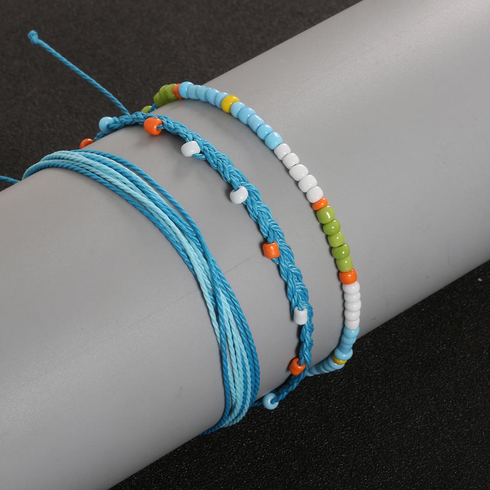 Bohemian Waterproof Wax Rope Hand-Woven Colored Rice Bead Creative Bracelet 3-Piece Set Combination