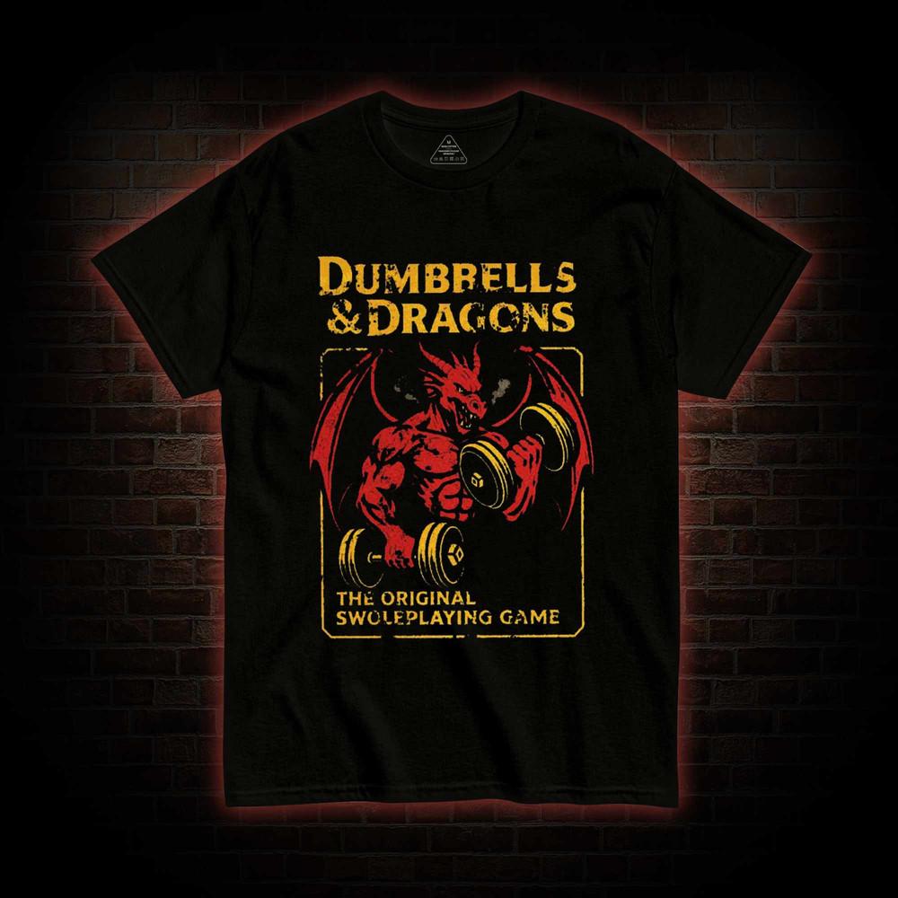 Dumbbells and Dragons T-Shirt | Funny Gym Fantasy RPG Meme Tee Unisex Tee