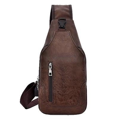 Men Crossbody Bag Fashionable Retro PU Leather Portable Men Chest Bag Sling Backpack Dark Brown Free Size Dark Brown