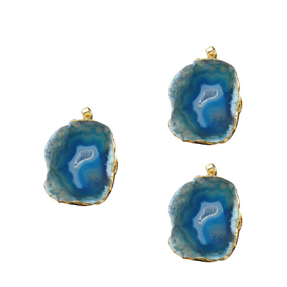 3Pcs Agate Wind Chime Pendant Irregular Natural Stone Slice Plating Brim DIY Jewelry Hanging Accessories Necklace Bracelet