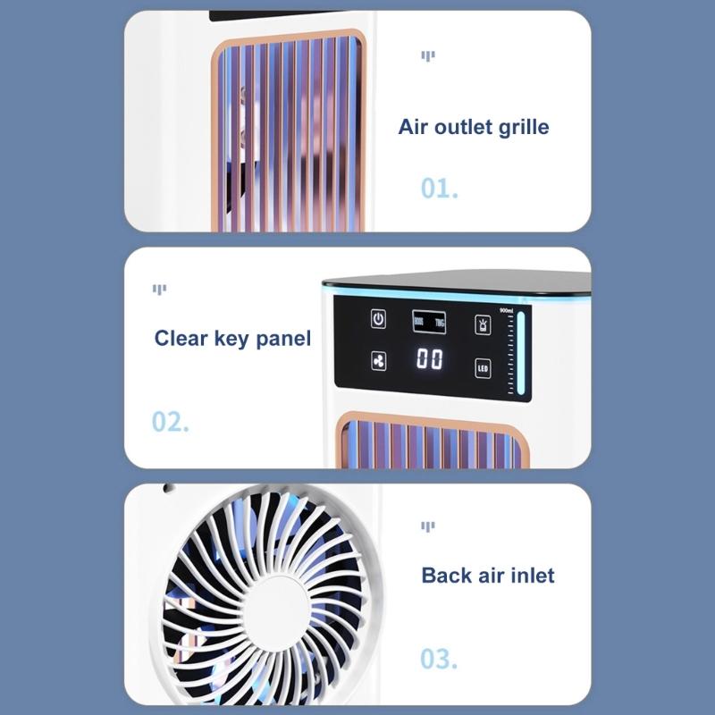 Small Desktop Air Conditioning USB Air Cooling Machine 3 Speeds 7 LED Light for Home Office Dormitory Own Cooling