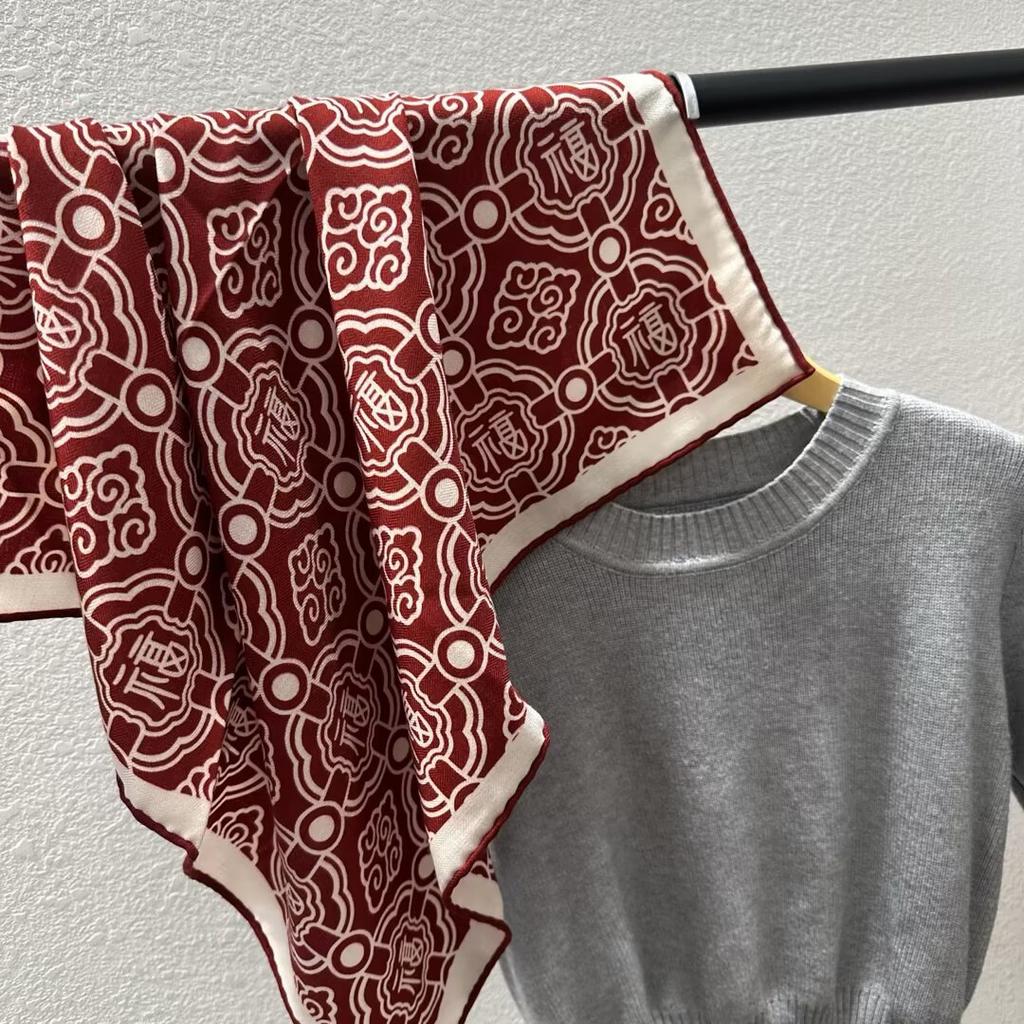 Retro red gray Pesley! Silk wool scarf women's winter warmth silk square scarf shawl scarf dual-purpose