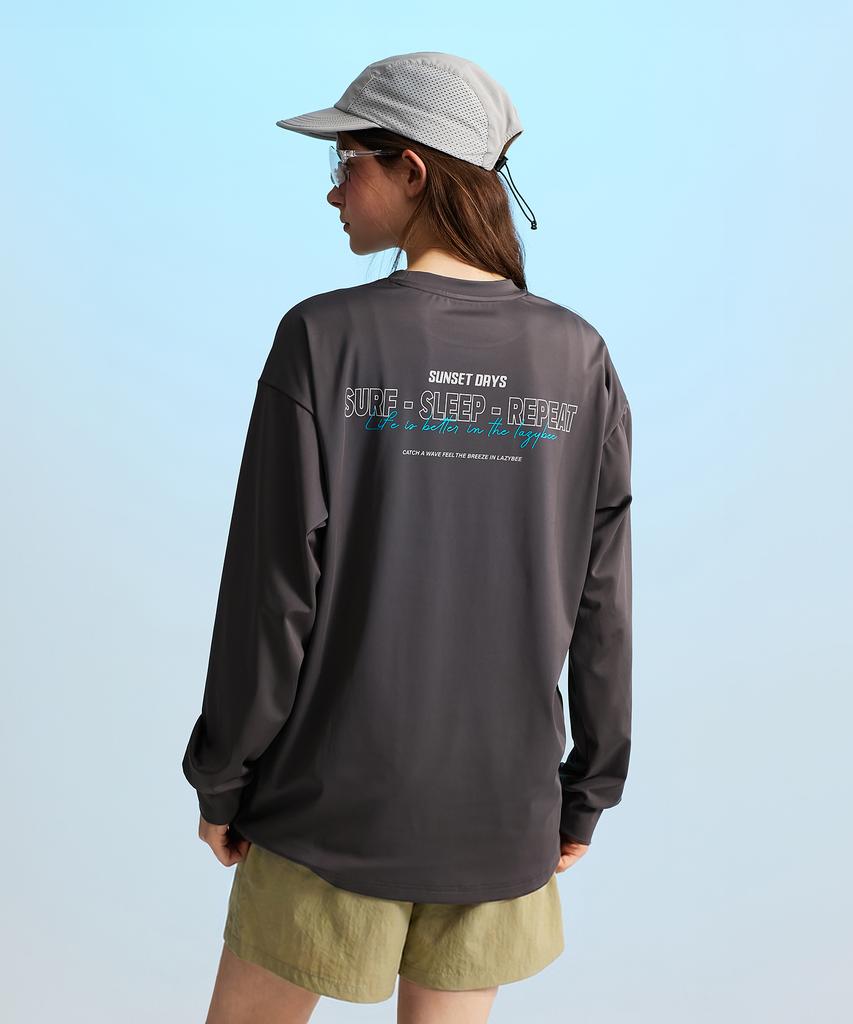 Leijibi [Set] Dry-Cooling Oversized Long-Sleeve Rash Guard + Swimsuit Shorts Set M Dark Gray