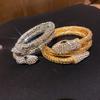 European American Luxury Snake-Inspired Diamond Open Bangle Bracelet for Women