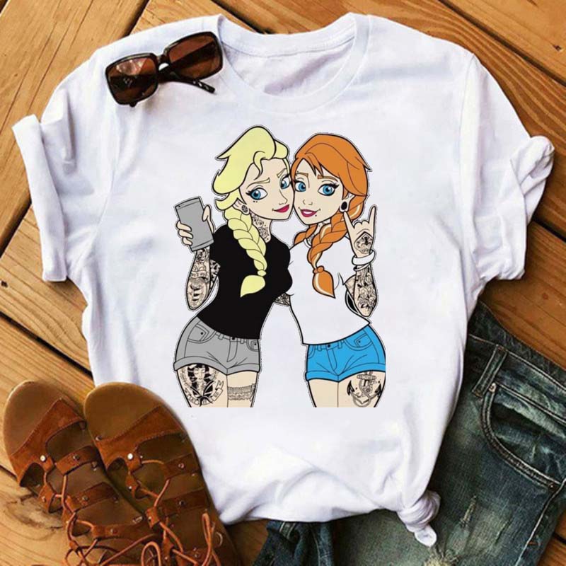 Trendy Casual Princess Cute Pattern Cartoon Fun Print Unisex Loose Summer Y2K Style Casual Street Style Cotton S