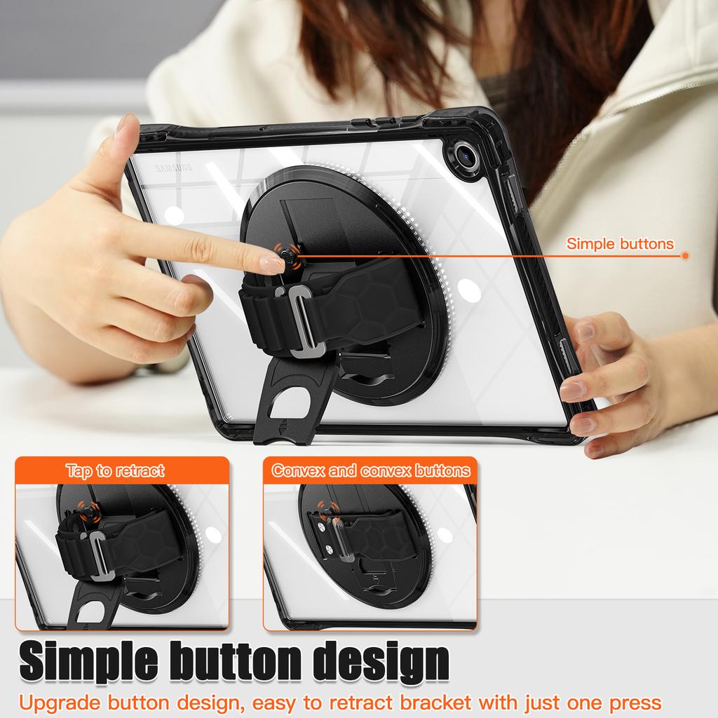 For Samsung Galaxy Tab A9+ SM-X210/X216/X218 Case Hand Strap Kickstand PC+TPU+Acrylic Clear Tablet Cover