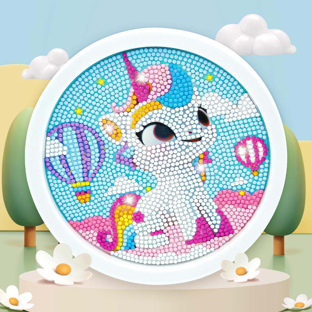 Round Frame Unicorn Diamond Painting Kit: Creative DIY Children's Handmade Sticker Art with Frame