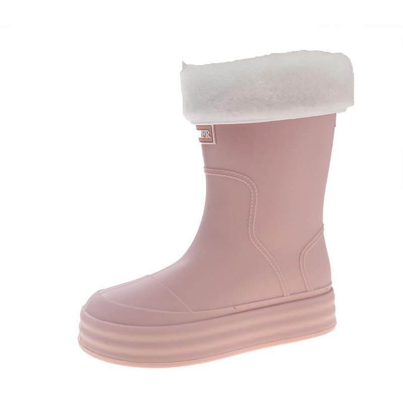 Medium Rain Boots Women's Non-slip Short Rubber Shoes Fleece Warm Water Shoes Kitchen Work Shoes Women's Lightweight Platform Rain Shoes