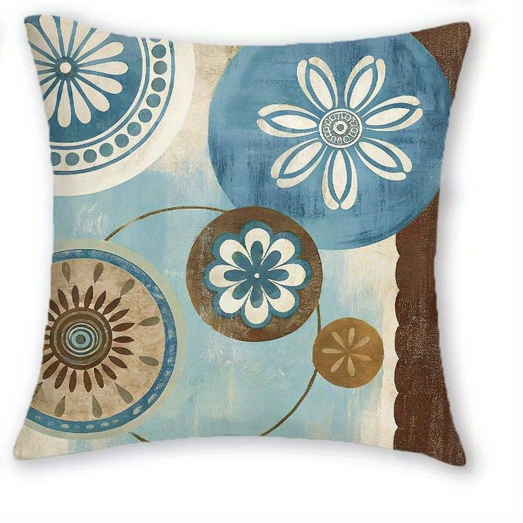 1/4pcs Retro Blue Brown Floral Geometric Throw Pillow Covers Home Decor Cushion Cases Cushion Cover