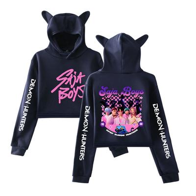 Moda Mujer KPop Cazadores de Demonios Dibujos Animados Jersey Niñas Casual Gato Sudaderas Cortas Femeninas Sudaderas de Manga Larga Crop Top Sudadera con Capucha para Mujer Tops Sexys