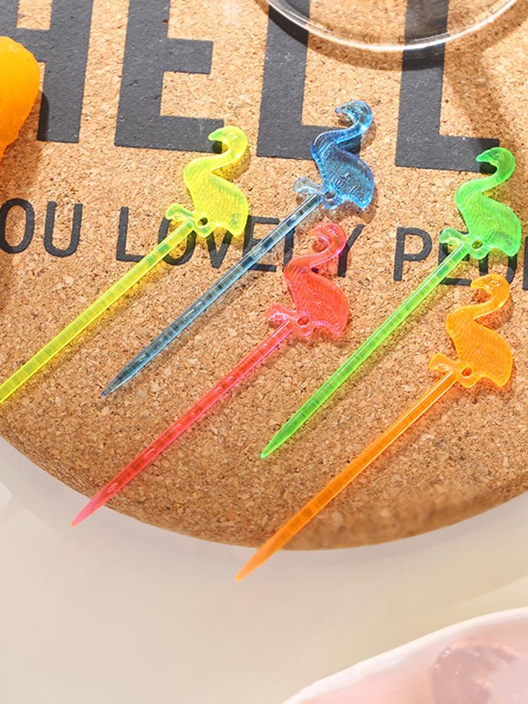 50 Stück/Los Plastik Flamingo Lebensmittelspieße Buffet Cupcake Obstgabel Kuchen Dessert Salat Stäbchen Cocktail Zahnstocher Geschirr Zubehör