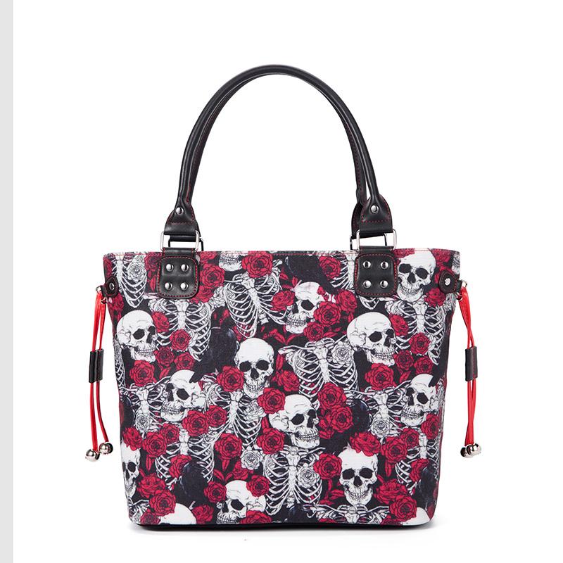 

JIEROTYX Skull Bag Handbag Purse for Women Fashion Casual Tote Luxury Shoulder Messenger Bolsa Goth Female Top-handle Bags красный