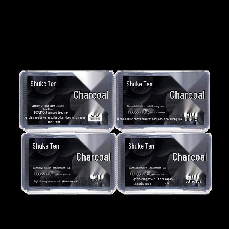 

Suke Bamboo Charcoal Dental Floss Picks - 4 Box Portable Set