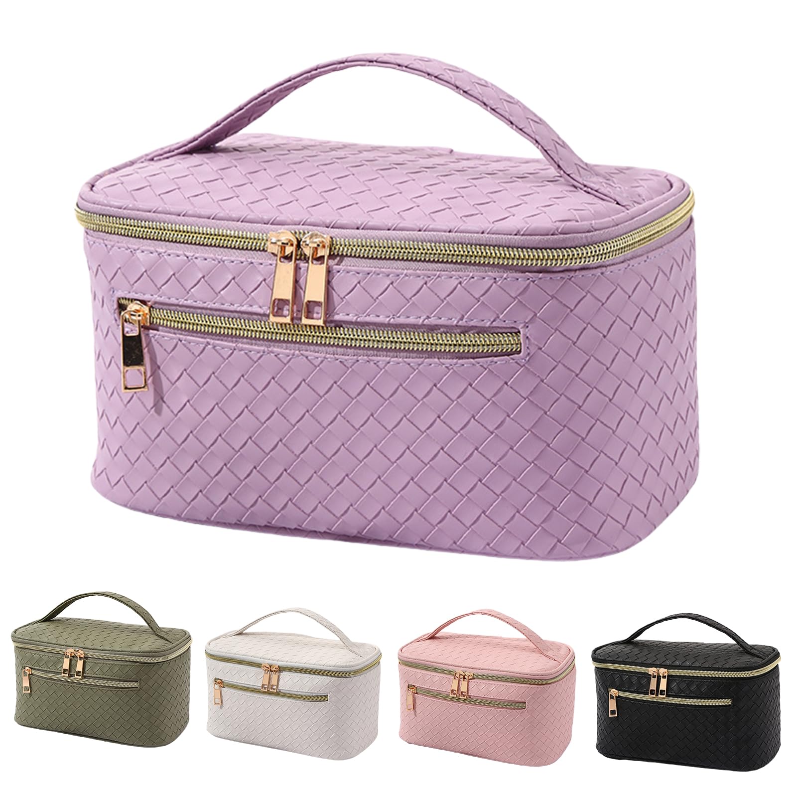 

Клетчатая косметичка Siomlana из ПУ, большая, откидная, простая косметичка для туалетного столика с фиолетовой косметичкой, водонепроницаемая, вместительная, крышка, косметичка, стиль, ручка, популярная, фиолетовый