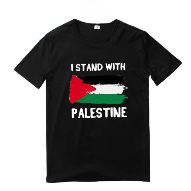 Free Palestine Men's Short Sleeve T-shirt With Round Neck Trendy Cartoon Print Polyester Fiber Teenage Style