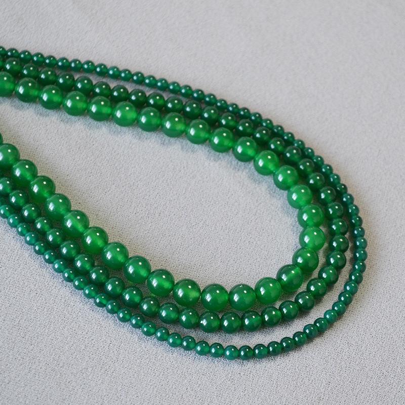 New Chinese ethnic style ice transparent green agate chalcedony real stone beads simple temperament personalized short necklace collarbone chain