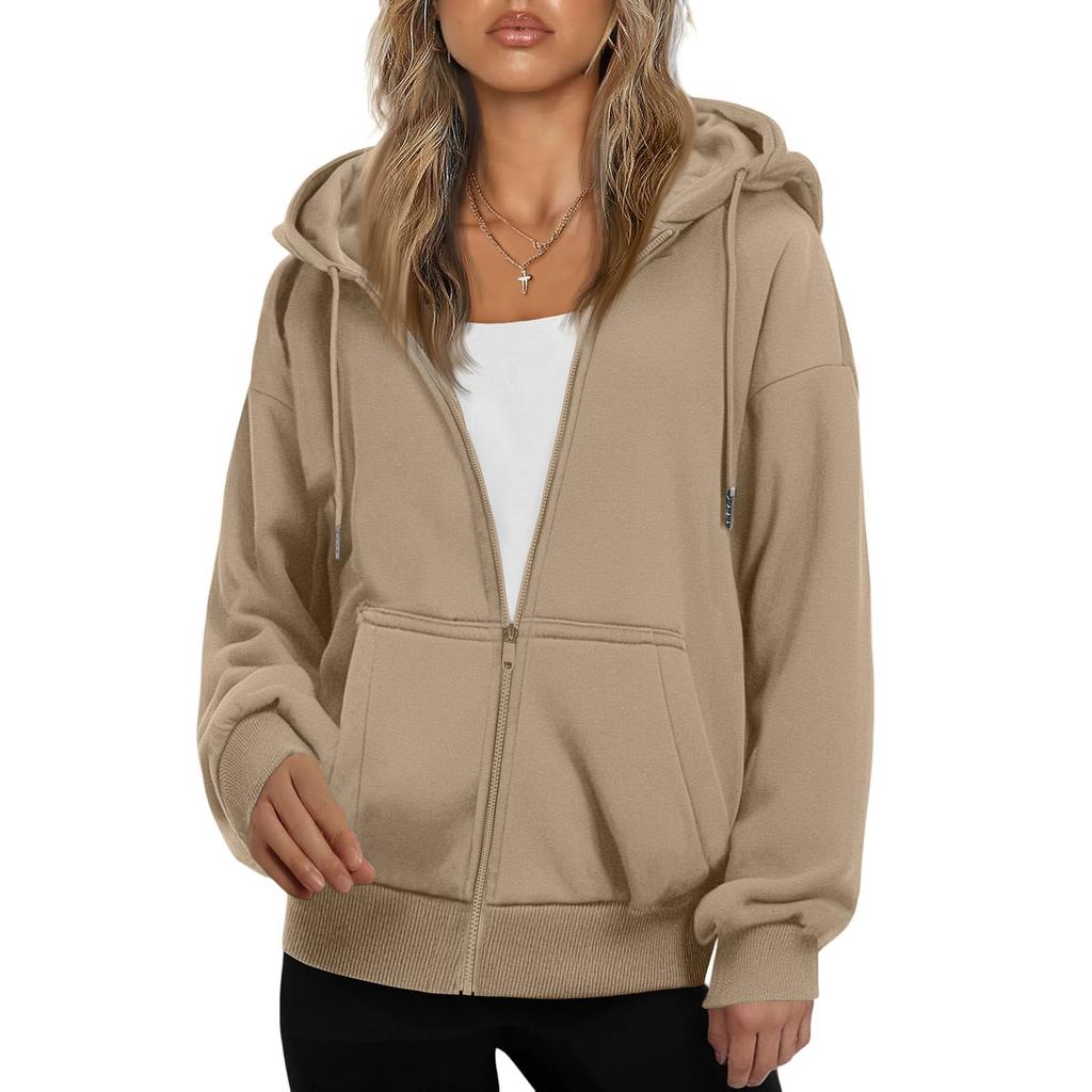 Women's Fashionable Loose Fleece Hooded Casual Cardigan With Zipper Sweatshirt