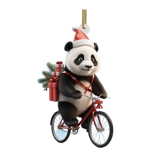 Christmas Car Pendant Lifelike Riding Panda Shape Lightweight Hanging Accessory Christmas Trees Doors Windows Hanging Ornament Bag or Keychain Charm