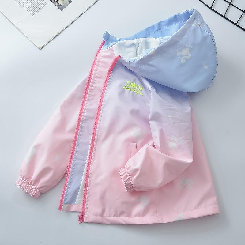 Kids Girls Gradient Casual Korean Style Hooded Windbreaker Jacket Outerwear