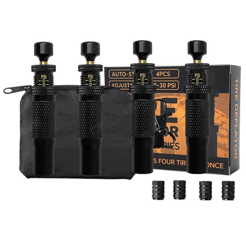 

4Piece Tire Pressure Air Release System, Adjustable 0.7-2 Bar, Complete with Valves Caps&Case for Easy Pressure Control 1