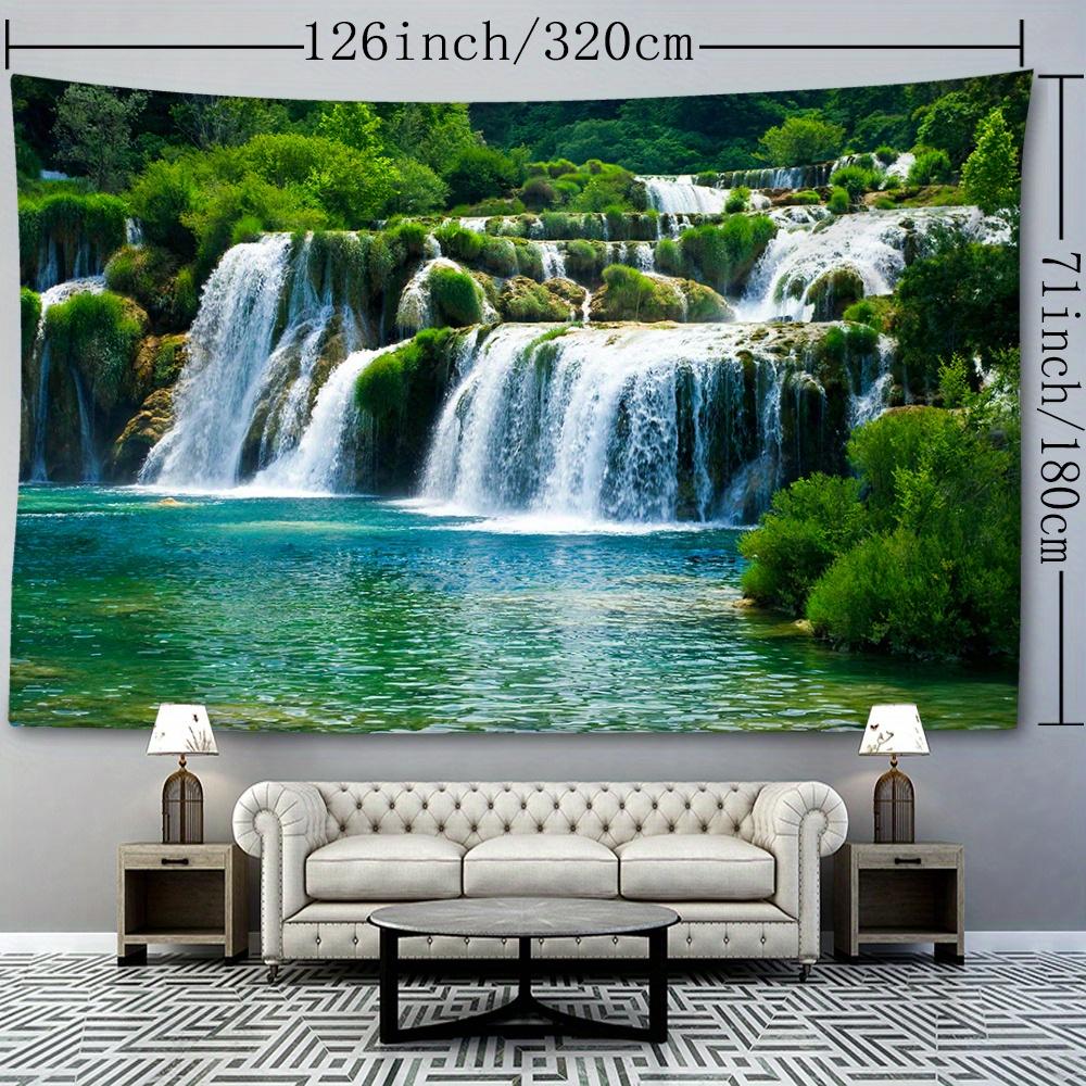 Nature-Inspired Tapestry with Green Mountains and Waterfall Design, 100% Polyester, Lightweight Wall Hanging for Bedroom, Living Room Decor - Multiple
