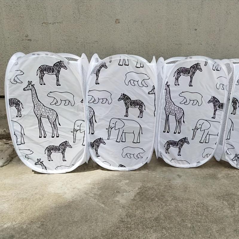 Pop-up Laundry Hamper Mesh Laundry Basket with Handles Foldable Dirty Clothes Cute Cartoon Giraffe Pattern Toy Storage Basket