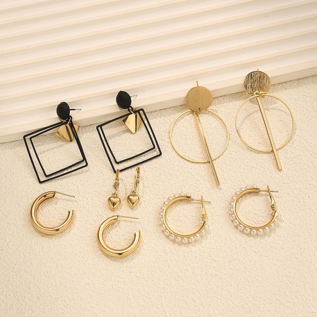 Conjunto de Brincos Pendentes Femininos Boêmios Retrô Geométricos com Borlas e Pérolas