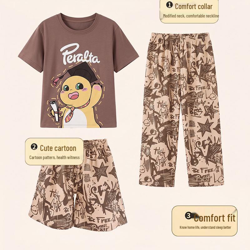 Cartoon Boys' Summer Pajamas Set: Short-Sleeved Top & Shorts for Indoor/Outdoor Wear