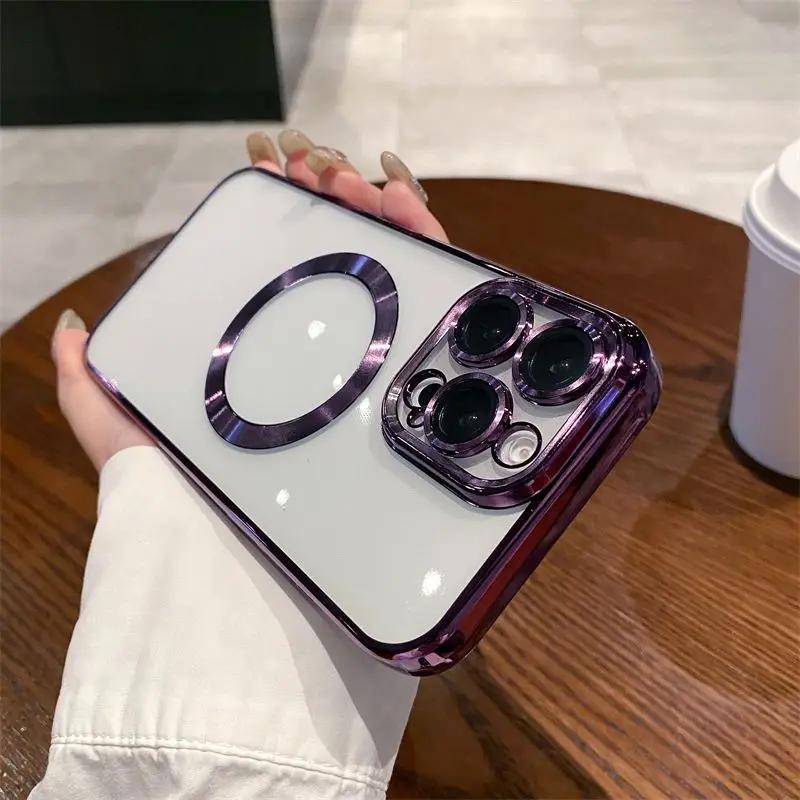 Phone Case for iPhone 11 12 13 14 15 16 Pro Max Magnetic Wireless Charge Protective Cover Lightweight Clear Soft TPU Lens Film