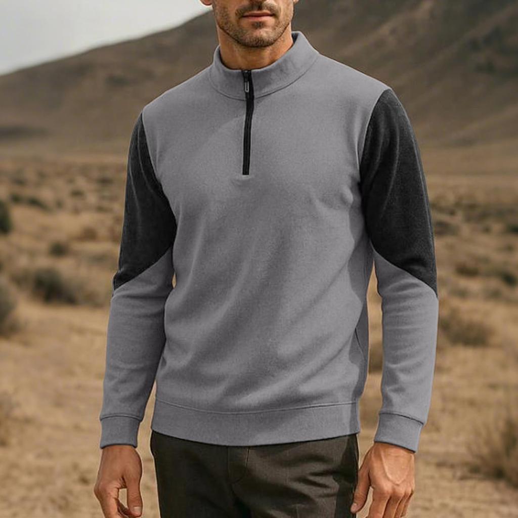 Mens  Sweatshirt Color Block Long Sleeve Stand Up Collar Golf Shirts Mock Neck Casual Pullover Top